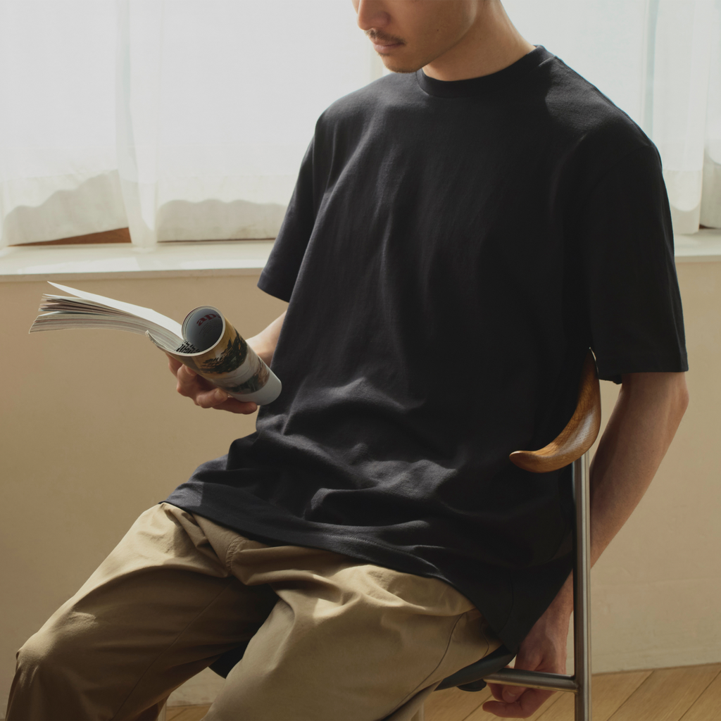 KINTO FUTO LOOPWHEEL KNIT SHORT SLEEVE T-SHIRT M BLACK