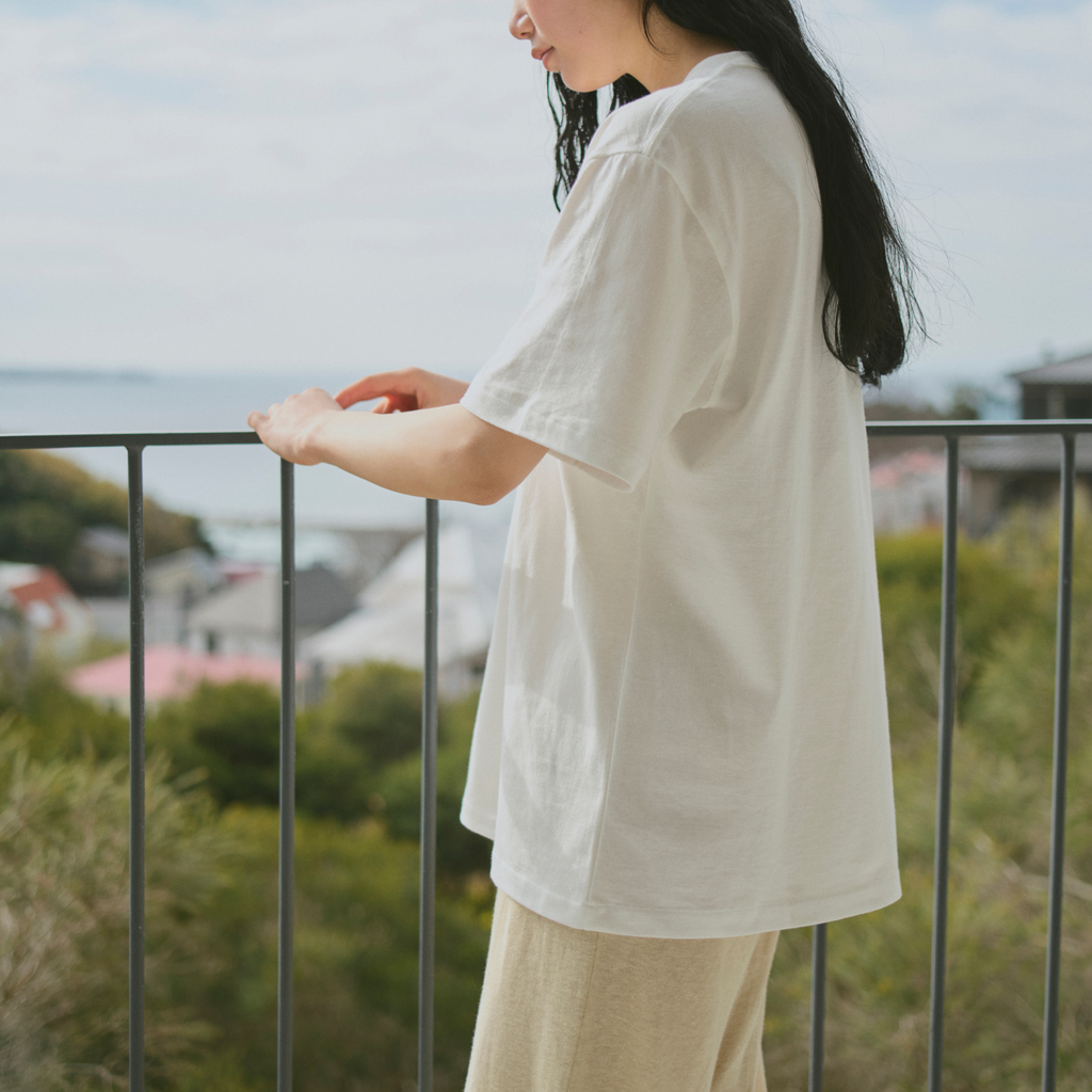 KINTO FUTO LOOPWHEEL KNIT SHORT SLEEVE T-SHIRT M WHITE