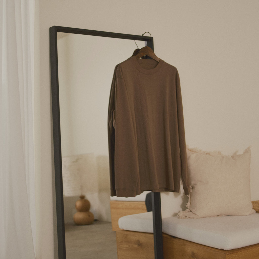 Kinto FUTO loopwheel knit long sleeve top S brown 4