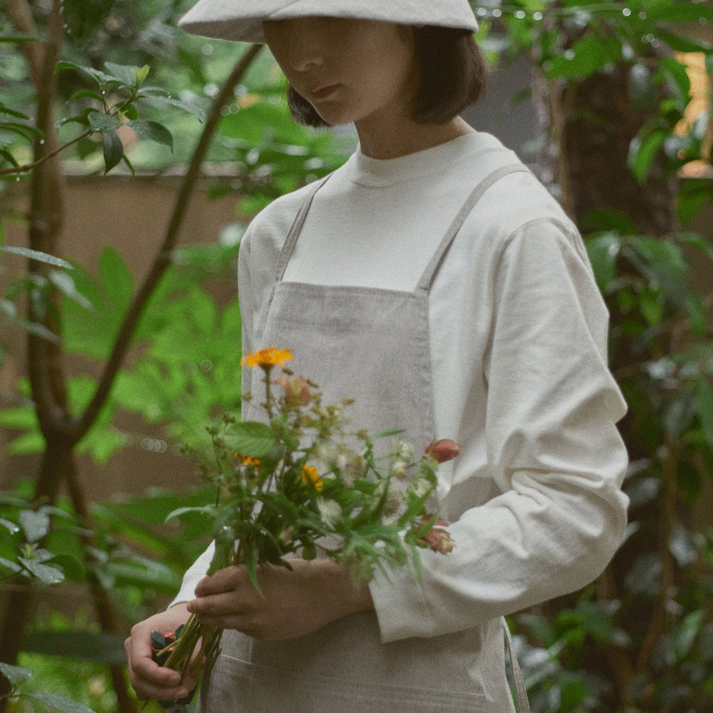 KINTO FUTO LOOPWHEEL KNIT LONG SLEEVE TOP M WHITE